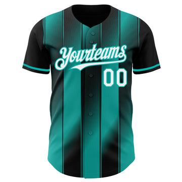 Custom Black White-Aqua Gradient Classic Vertical Stripe Authentic Baseball Jersey