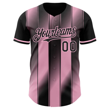 Custom Black-Light Pink Gradient Classic Vertical Stripe Authentic Baseball Jersey