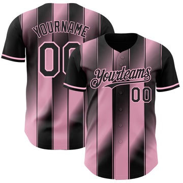 Custom Black-Light Pink Gradient Classic Vertical Stripe Authentic Baseball Jersey