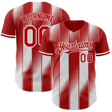 Custom Red-White Gradient Classic Vertical Stripe Authentic Baseball Jersey