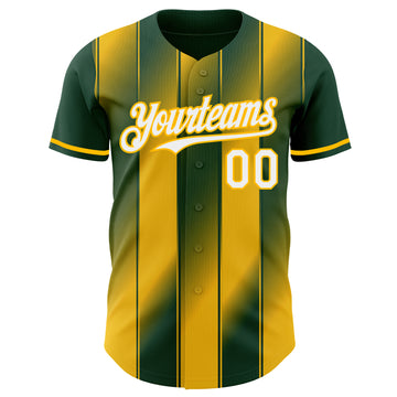Custom Green White-Gold Gradient Classic Vertical Stripe Authentic Baseball Jersey