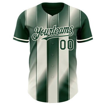 Custom Green Cream-Cream Gradient Classic Vertical Stripe Authentic Baseball Jersey