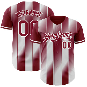 Custom Crimson-White Gradient Classic Vertical Stripe Authentic Baseball Jersey