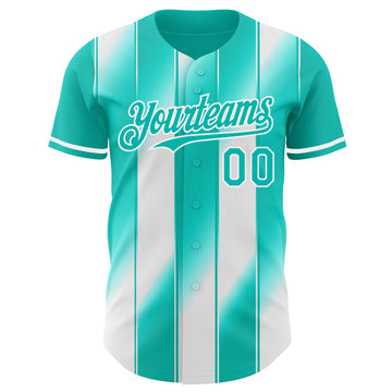 Custom Aqua-White Gradient Classic Vertical Stripe Authentic Baseball Jersey