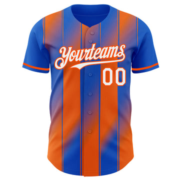 Custom Thunder Blue White-Orange Gradient Classic Vertical Stripe Authentic Baseball Jersey