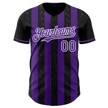 Custom Black Purple-White Classic Vertical Stripe Fluid Liquid Texture Authentic Baseball Jersey