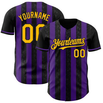 Custom Black Gold-Purple Classic Vertical Stripe Fluid Liquid Texture Authentic Baseball Jersey