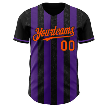 Custom Black Orange-Purple Classic Vertical Stripe Fluid Liquid Texture Authentic Baseball Jersey