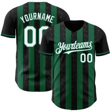 Custom Black White-Kelly Green Classic Vertical Stripe Fluid Liquid Texture Authentic Baseball Jersey