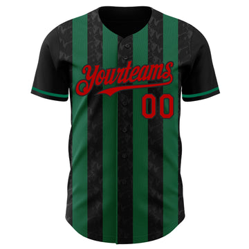 Custom Black Red-Kelly Green Classic Vertical Stripe Fluid Liquid Texture Authentic Baseball Jersey