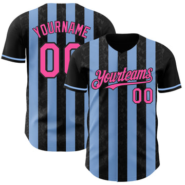 Custom Black Pink-Light Blue Classic Vertical Stripe Fluid Liquid Texture Authentic Baseball Jersey