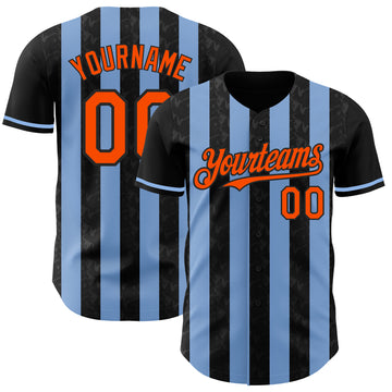 Custom Black Orange-Light Blue Classic Vertical Stripe Fluid Liquid Texture Authentic Baseball Jersey