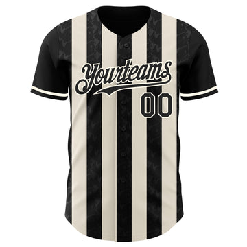 Custom Black Cream-Cream Classic Vertical Stripe Fluid Liquid Texture Authentic Baseball Jersey
