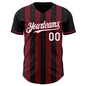 Custom Black White-Crimson Classic Vertical Stripe Fluid Liquid Texture Authentic Baseball Jersey