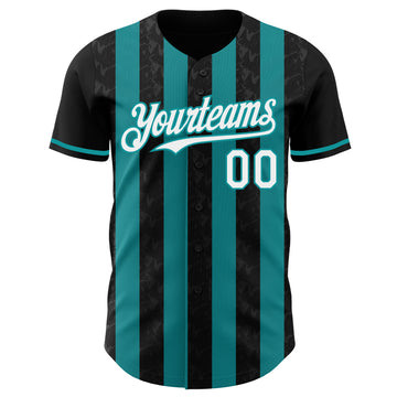 Custom Black White-Teal Classic Vertical Stripe Fluid Liquid Texture Authentic Baseball Jersey