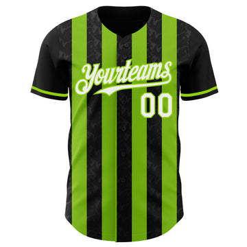 Custom Black White-Neon Green Classic Vertical Stripe Fluid Liquid Texture Authentic Baseball Jersey