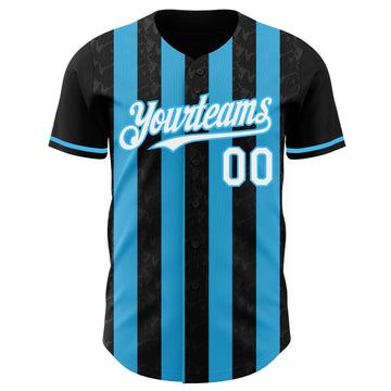Custom Black White-Sky Blue Classic Vertical Stripe Fluid Liquid Texture Authentic Baseball Jersey