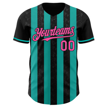 Custom Black Pink-Aqua Classic Vertical Stripe Fluid Liquid Texture Authentic Baseball Jersey