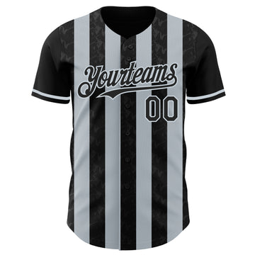 Custom Black-Silver Classic Vertical Stripe Fluid Liquid Texture Authentic Baseball Jersey