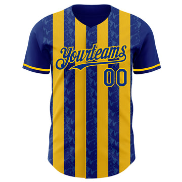 Custom Royal-Yellow Classic Vertical Stripe Fluid Liquid Texture Authentic Baseball Jersey