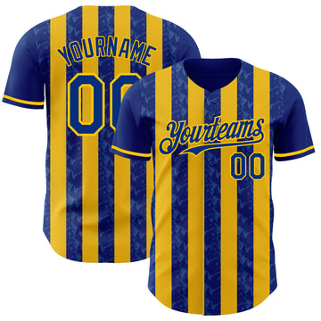 Custom Royal-Yellow Classic Vertical Stripe Fluid Liquid Texture Authentic Baseball Jersey