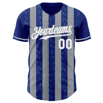 Custom Royal White-Gray Classic Vertical Stripe Fluid Liquid Texture Authentic Baseball Jersey