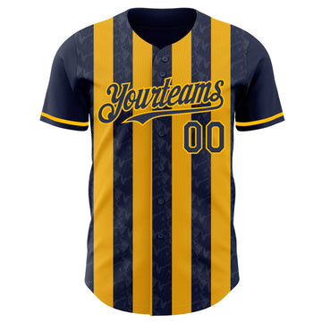 Custom Navy-Gold Classic Vertical Stripe Fluid Liquid Texture Authentic Baseball Jersey