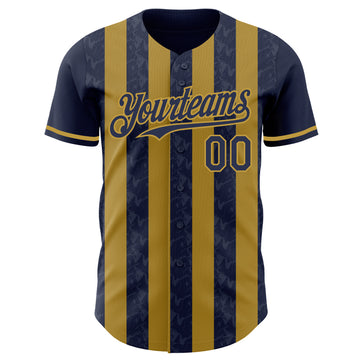 Custom Navy-Old Gold Classic Vertical Stripe Fluid Liquid Texture Authentic Baseball Jersey