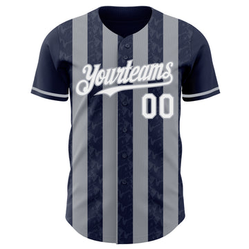 Custom Navy White-Gray Classic Vertical Stripe Fluid Liquid Texture Authentic Baseball Jersey