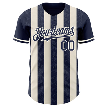 Custom Navy Cream-Cream Classic Vertical Stripe Fluid Liquid Texture Authentic Baseball Jersey