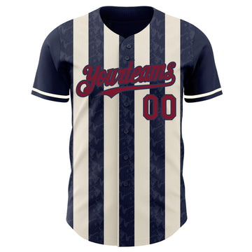 Custom Navy Crimson-Cream Classic Vertical Stripe Fluid Liquid Texture Authentic Baseball Jersey