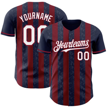 Custom Navy White-Crimson Classic Vertical Stripe Fluid Liquid Texture Authentic Baseball Jersey
