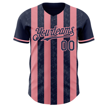 Custom Navy-Medium Pink Classic Vertical Stripe Fluid Liquid Texture Authentic Baseball Jersey