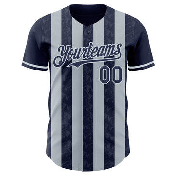 Custom Navy-Silver Classic Vertical Stripe Fluid Liquid Texture Authentic Baseball Jersey