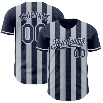 Custom Navy-Silver Classic Vertical Stripe Fluid Liquid Texture Authentic Baseball Jersey