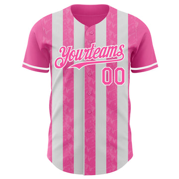 Custom Pink-White Classic Vertical Stripe Fluid Liquid Texture Authentic Baseball Jersey