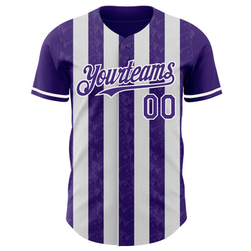 Custom Purple-White Classic Vertical Stripe Fluid Liquid Texture Authentic Baseball Jersey