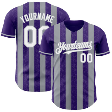 Custom Purple White-Gray Classic Vertical Stripe Fluid Liquid Texture Authentic Baseball Jersey