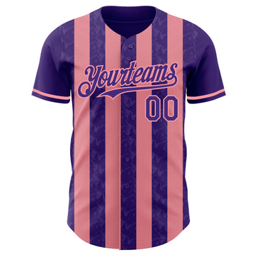 Custom Purple-Medium Pink Classic Vertical Stripe Fluid Liquid Texture Authentic Baseball Jersey