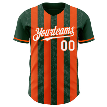 Custom Green White-Orange Classic Vertical Stripe Fluid Liquid Texture Authentic Baseball Jersey