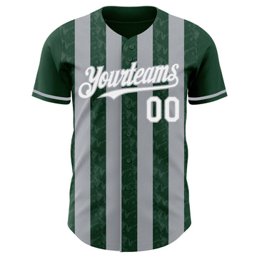 Custom Green White-Gray Classic Vertical Stripe Fluid Liquid Texture Authentic Baseball Jersey