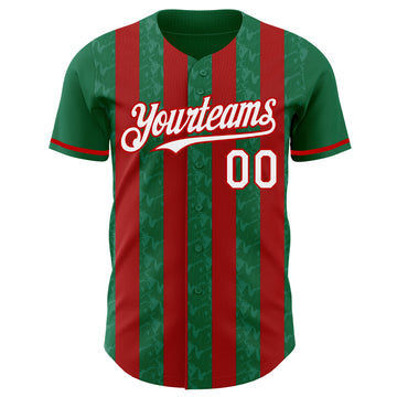 Custom Kelly Green White-Red Classic Vertical Stripe Fluid Liquid Texture Authentic Baseball Jersey