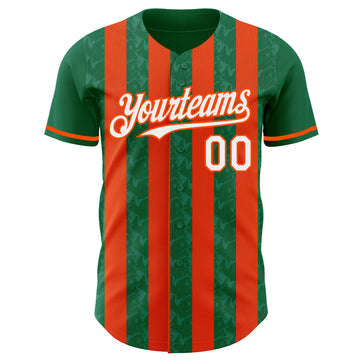 Custom Kelly Green White-Orange Classic Vertical Stripe Fluid Liquid Texture Authentic Baseball Jersey