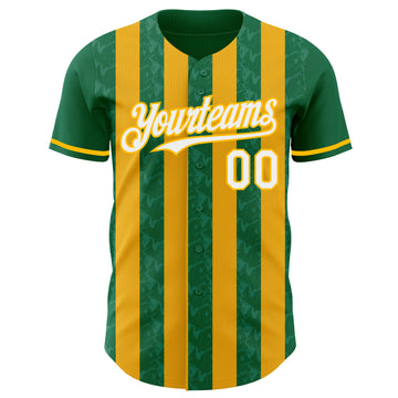 Custom Kelly Green White-Gold Classic Vertical Stripe Fluid Liquid Texture Authentic Baseball Jersey
