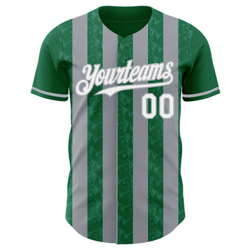 Custom Kelly Green White-Gray Classic Vertical Stripe Fluid Liquid Texture Authentic Baseball Jersey
