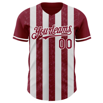 Custom Crimson-White Classic Vertical Stripe Fluid Liquid Texture Authentic Baseball Jersey