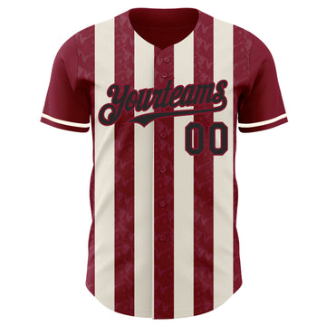 Custom Crimson Black-Cream Classic Vertical Stripe Fluid Liquid Texture Authentic Baseball Jersey
