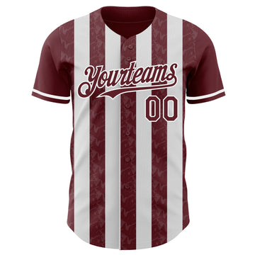 Custom Burgundy-White Classic Vertical Stripe Fluid Liquid Texture Authentic Baseball Jersey