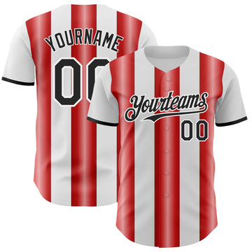 Custom White Black-Red Gradient Vertical Stripe Argentina Style Authentic Baseball Jersey