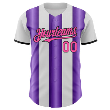Custom White Pink Purple-Black Gradient Vertical Stripe Argentina Style Authentic Baseball Jersey